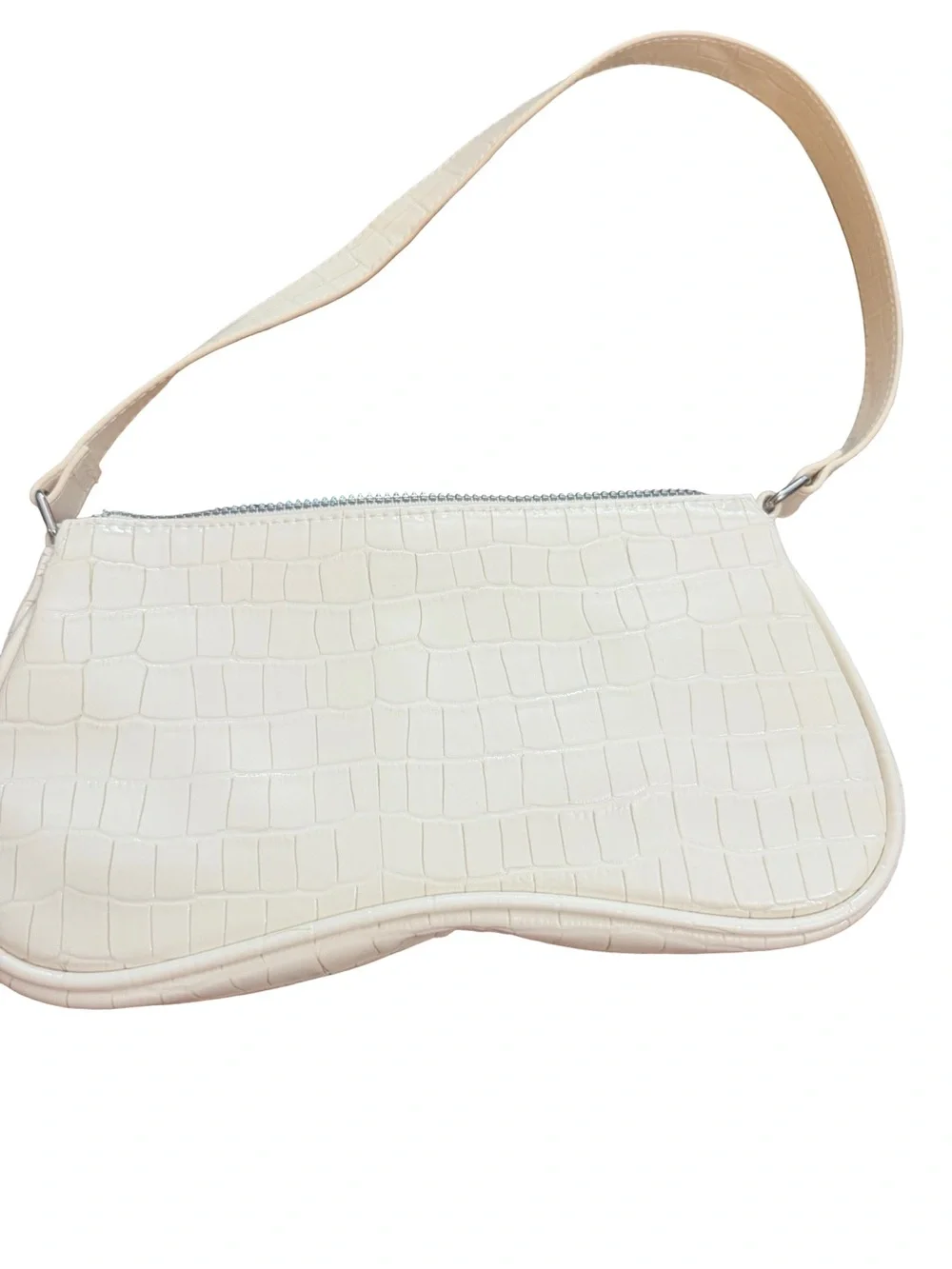 H&M Cream Croc-Embossed Shoulder Bag